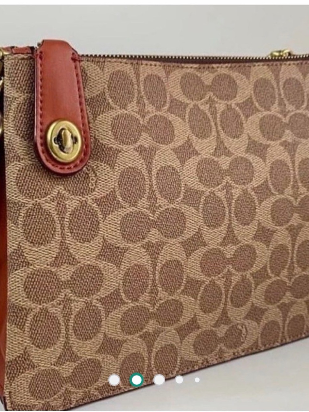 Coach Signature Monogram Double Zip Crossbody Shoulder Bag Brown Leather Trim - Picture 5 of 16